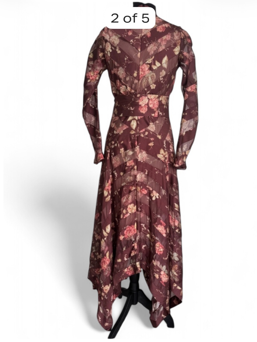 Zimmermann X Barneys New York, Burgundy Floral Long-Sleeve V-Neck Maxi Dress - Picture 2 of 15
